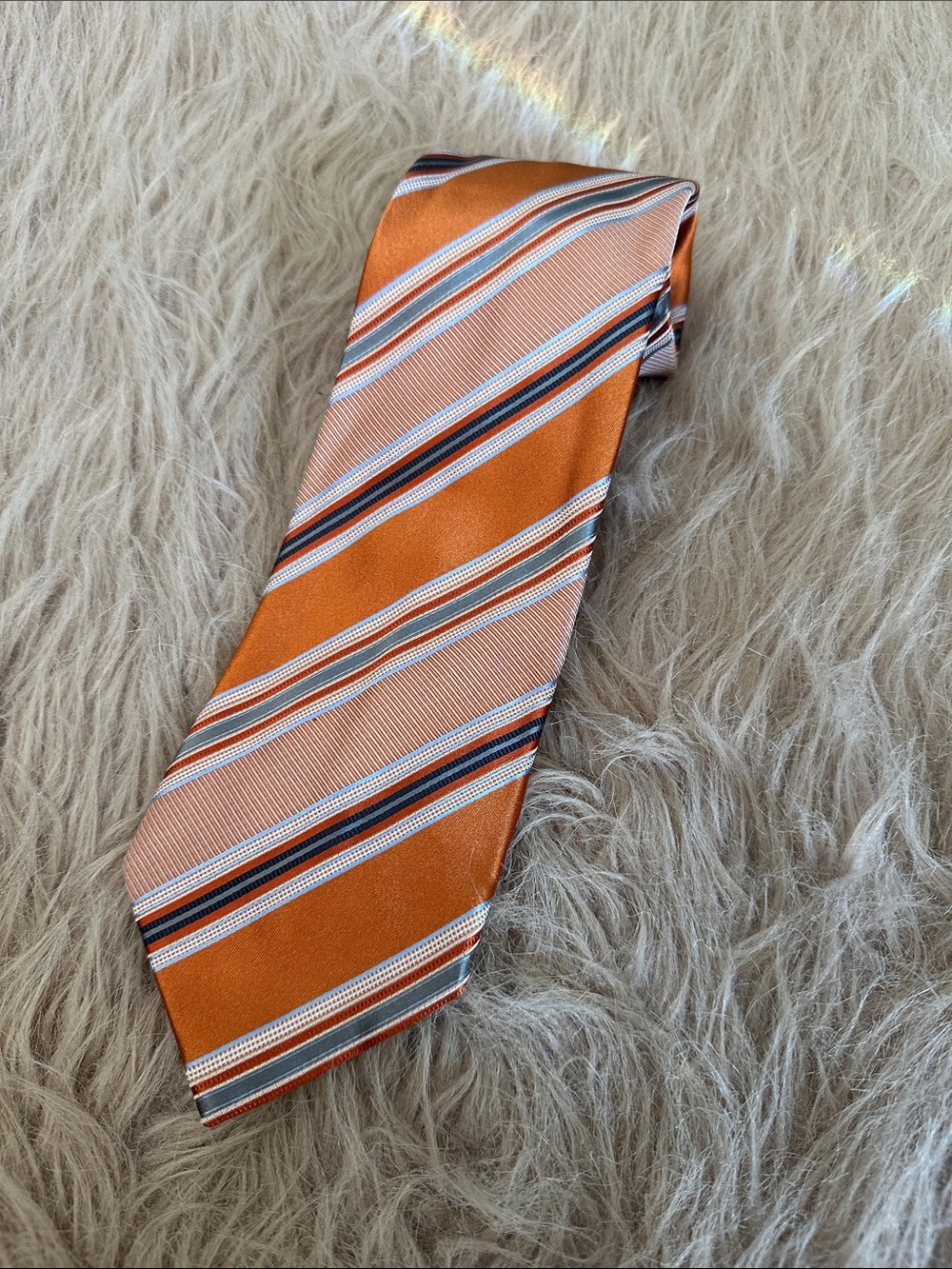 Ermenegildo Zegna Orange Stripe Silk Tie with Navy and White Accents